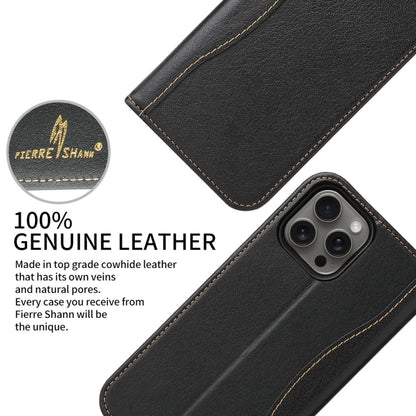 For iPhone 16 Pro Max Fierre Shann Cowhide Leather Flip Leather Phone Case(Black) by FIERRE SHANN
