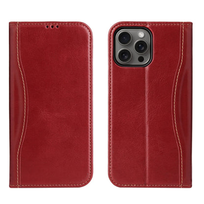 For iPhone 16 Pro Max Fierre Shann Cowhide Leather Flip Leather Phone Case(Red) by FIERRE SHANN