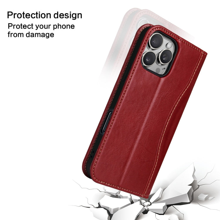For iPhone 16 Pro Max Fierre Shann Cowhide Leather Flip Leather Phone Case(Red) by FIERRE SHANN