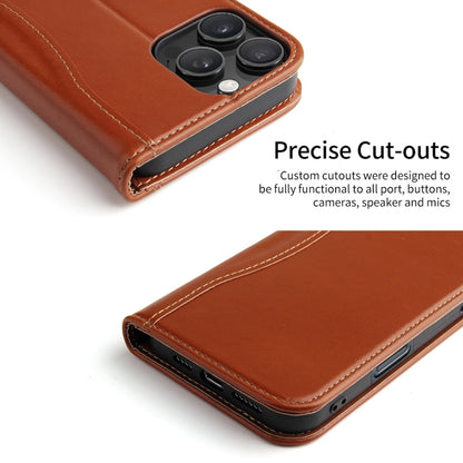For iPhone 16 Pro Max Fierre Shann Cowhide Leather Flip Leather Phone Case(Brown) by FIERRE SHANN