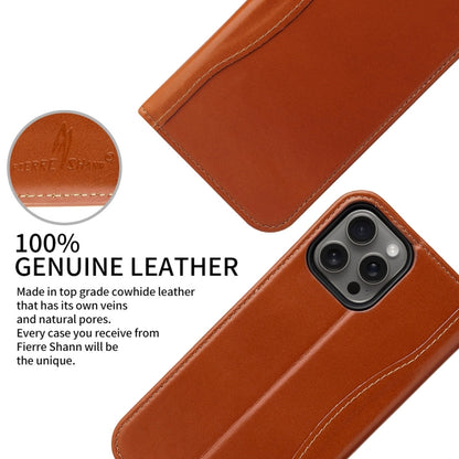 For iPhone 16 Pro Max Fierre Shann Cowhide Leather Flip Leather Phone Case(Brown) by FIERRE SHANN