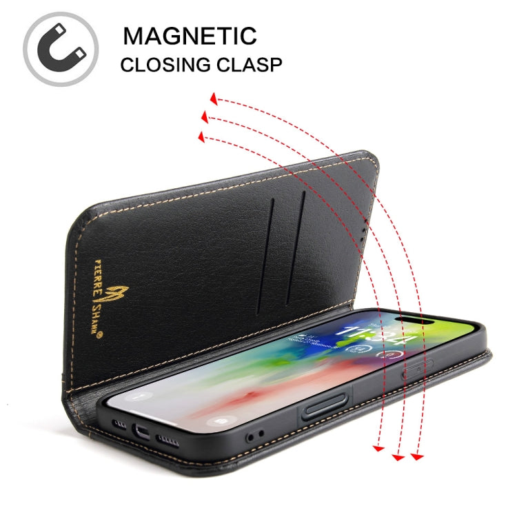 For iPhone 16 Pro Fierre Shann Cowhide Leather Flip Leather Phone Case(Black) by FIERRE SHANN