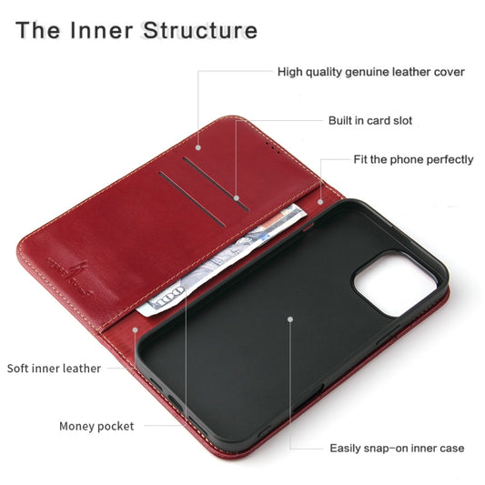 For iPhone 16 Pro Fierre Shann Cowhide Leather Flip Leather Phone Case(Red) by FIERRE SHANN