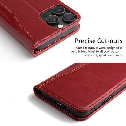For iPhone 16 Pro Fierre Shann Cowhide Leather Flip Leather Phone Case(Red) by FIERRE SHANN