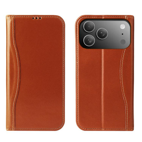 For iPhone 18 Pro Max / 17 Pro Max Fierre Shann Cowhide Leather Flip Leather Phone Case(Brown)