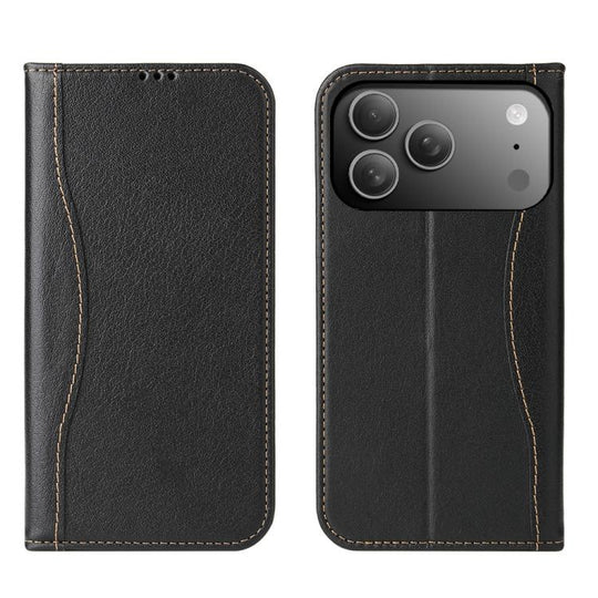 For iPhone 18 Pro / 17 Pro Fierre Shann Cowhide Leather Flip Leather Phone Case(Black)