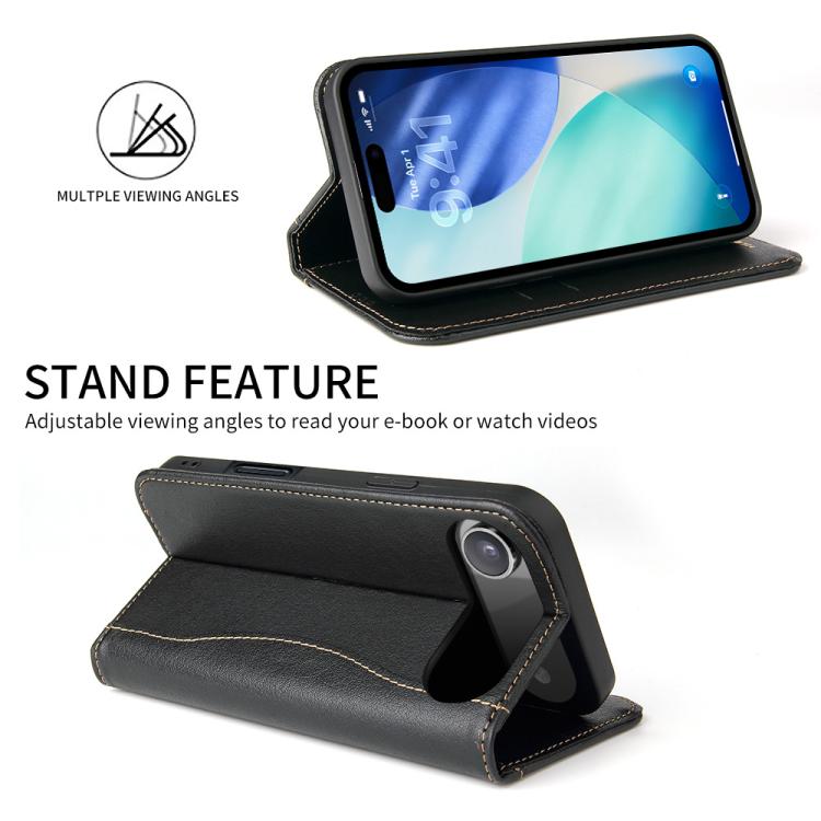 For iPhone Air Fierre Shann Cowhide Leather Flip Leather Phone Case(Black) - iPhone Air Cases by FIERRE SHANN | Online Shopping UK | buy2fix