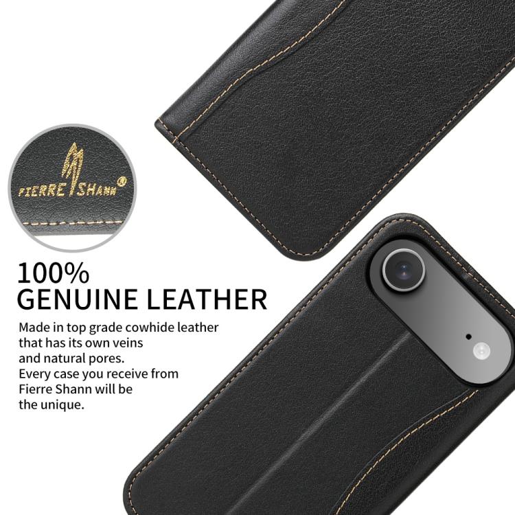 For iPhone Air Fierre Shann Cowhide Leather Flip Leather Phone Case(Black) - iPhone Air Cases by FIERRE SHANN | Online Shopping UK | buy2fix