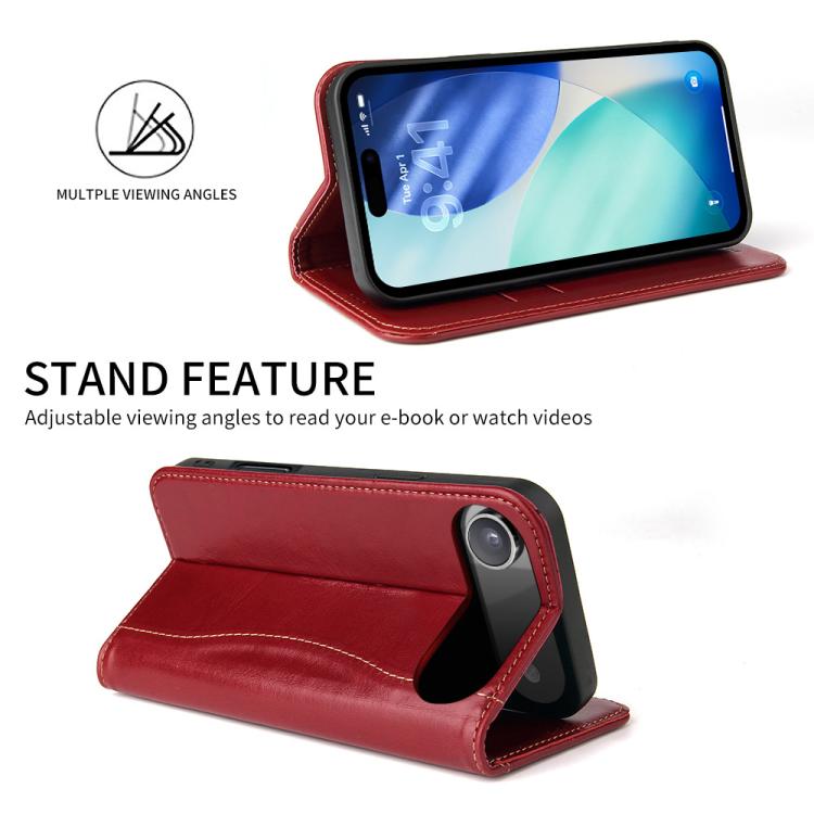 For iPhone Air Fierre Shann Cowhide Leather Flip Leather Phone Case(Red) - iPhone Air Cases by FIERRE SHANN | Online Shopping UK | buy2fix