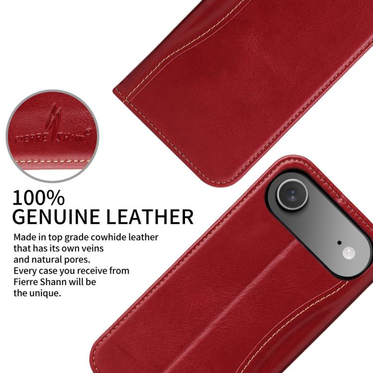 For iPhone Air Fierre Shann Cowhide Leather Flip Leather Phone Case(Red) - iPhone Air Cases by FIERRE SHANN | Online Shopping UK | buy2fix