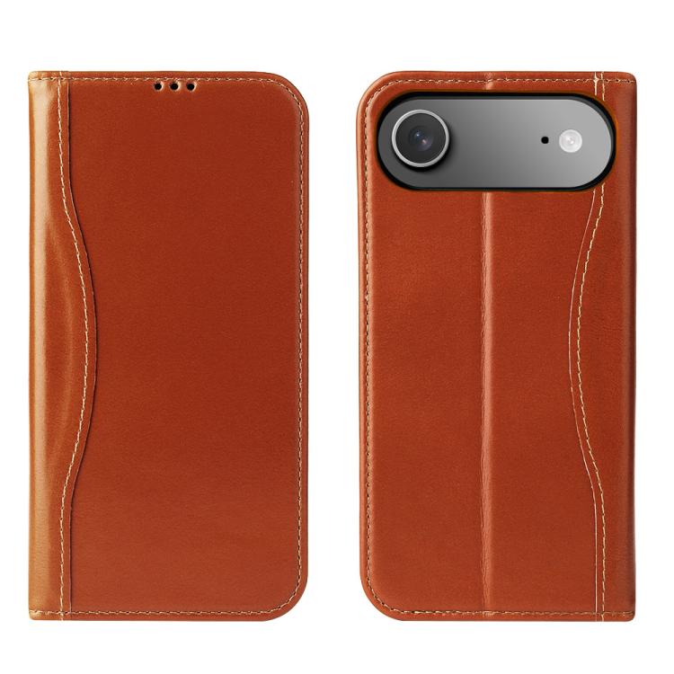 For iPhone Air Fierre Shann Cowhide Leather Flip Leather Phone Case(Brown) - iPhone Air Cases by FIERRE SHANN | Online Shopping UK | buy2fix