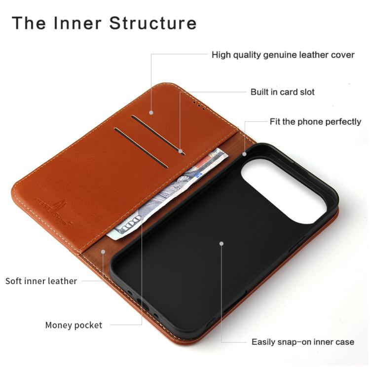 For iPhone Air Fierre Shann Cowhide Leather Flip Leather Phone Case(Brown) - iPhone Air Cases by FIERRE SHANN | Online Shopping UK | buy2fix