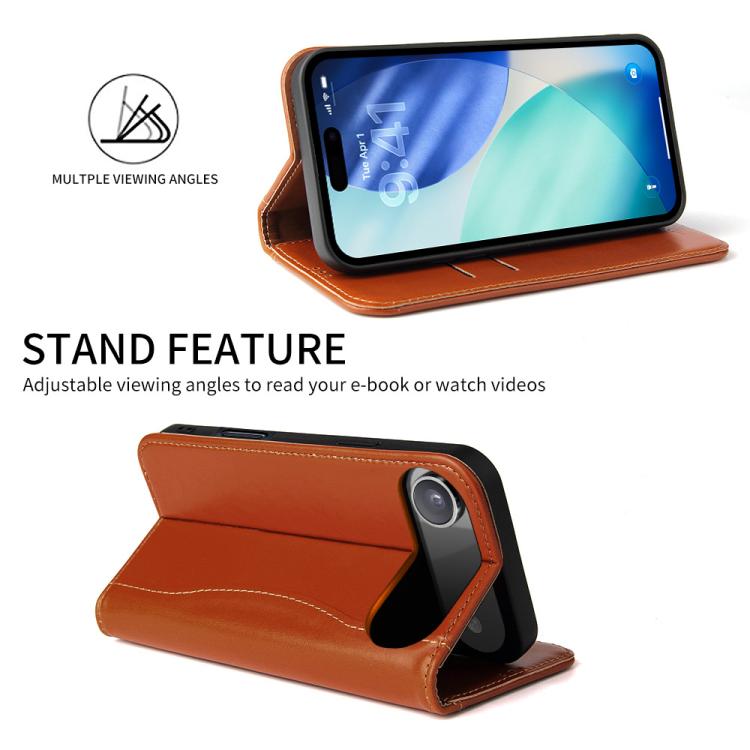 For iPhone Air Fierre Shann Cowhide Leather Flip Leather Phone Case(Brown) - iPhone Air Cases by FIERRE SHANN | Online Shopping UK | buy2fix