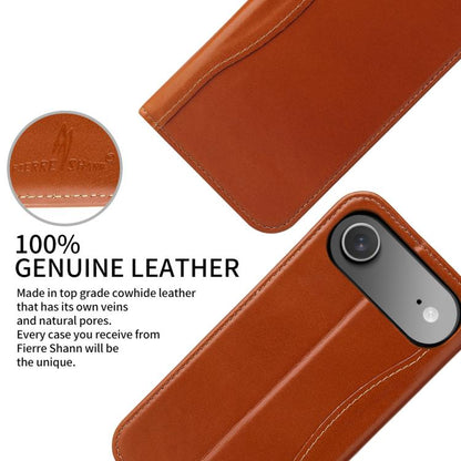 For iPhone Air Fierre Shann Cowhide Leather Flip Leather Phone Case(Brown) - iPhone Air Cases by FIERRE SHANN | Online Shopping UK | buy2fix
