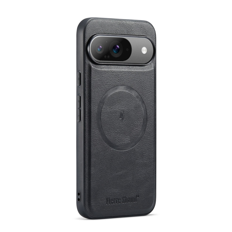 For Google Pixel 9 Pro XL Fierre Shann Cowhide Texture MagSafe Magnetic Phone Case(Black) by FIERRE SHANN