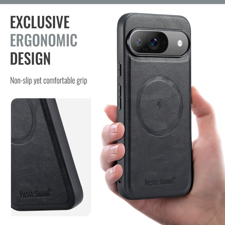 For Google Pixel 9 Pro XL Fierre Shann Cowhide Texture MagSafe Magnetic Phone Case(Black) by FIERRE SHANN