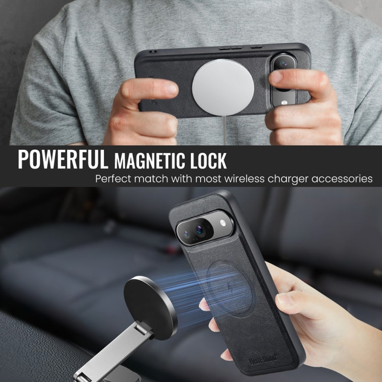 For Google Pixel 9 Pro XL Fierre Shann Cowhide Texture MagSafe Magnetic Phone Case(Black) by FIERRE SHANN