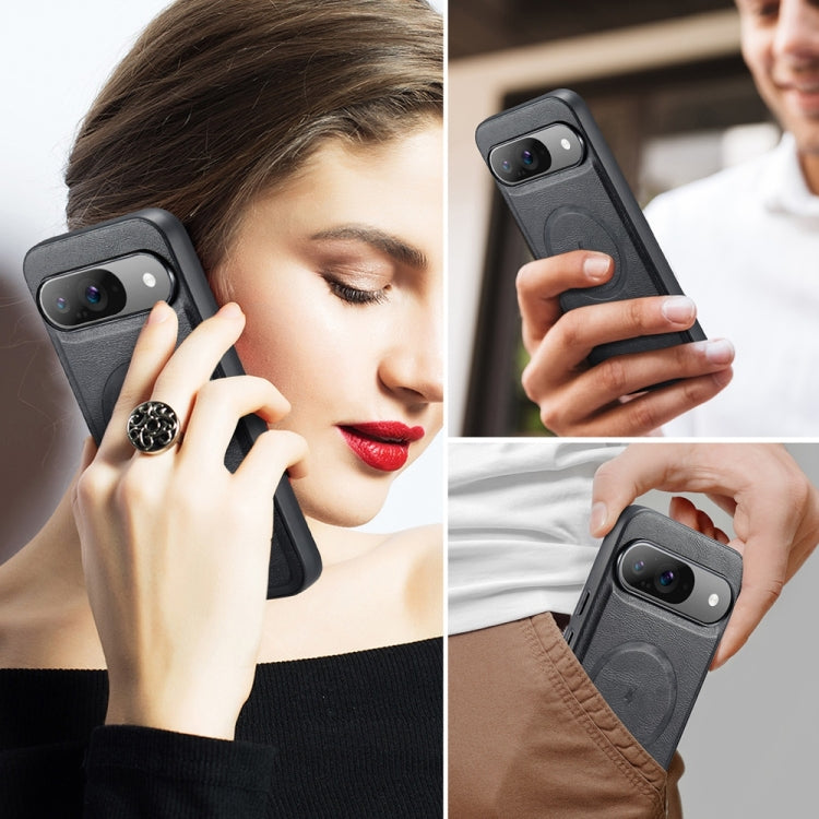 For Google Pixel 9 Pro XL Fierre Shann Cowhide Texture MagSafe Magnetic Phone Case(Black) by FIERRE SHANN