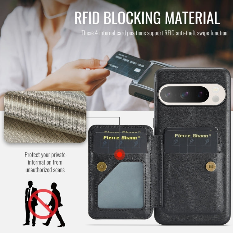 For Google Pixel 9 Pro XL Fierre Shann Oil Wax Cow Leather Card Holder Back Phone Case(Black) by FIERRE SHANN