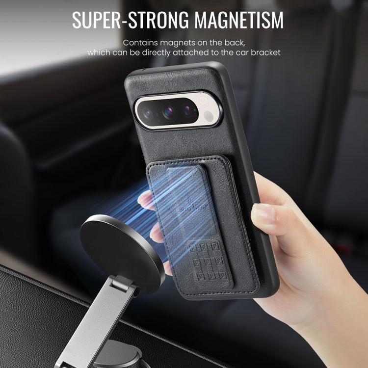 For Google Pixel 9 Pro XL Fierre Shann Oil Wax Cow Leather Card Holder Back Phone Case(Black) by FIERRE SHANN