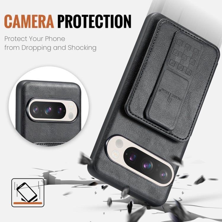 For Google Pixel 9 Pro XL Fierre Shann Oil Wax Cow Leather Card Holder Back Phone Case(Black) by FIERRE SHANN