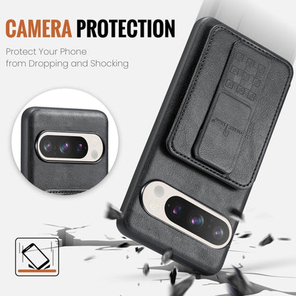 For Google Pixel 9 Pro XL Fierre Shann Oil Wax Cow Leather Card Holder Back Phone Case(Black) by FIERRE SHANN