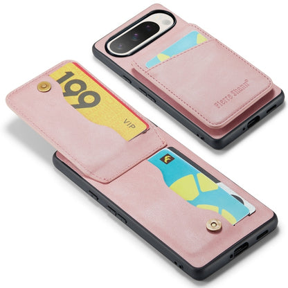 For Google Pixel 9 Pro XL Fierre Shann Crazy Horse Card Holder Back Cover PU Phone Case(Pink) by FIERRE SHANN