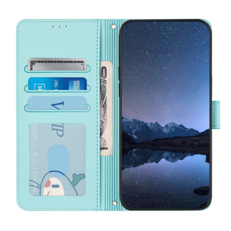 For Google Pixel 9a Cat Rat Embossed Pattern RFID Leather Phone Case with Lanyard(Mint Green) - Google Cases by buy2fix | Online Shopping UK | buy2fix
