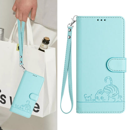 For Google Pixel 9a Cat Rat Embossed Pattern RFID Leather Phone Case with Lanyard(Mint Green) - Google Cases by buy2fix | Online Shopping UK | buy2fix