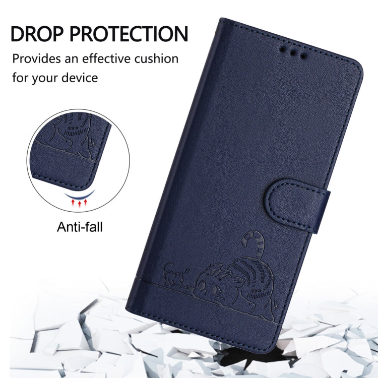 For Google Pixel 9a Cat Rat Embossed Pattern RFID Leather Phone Case with Lanyard(Blue) - Google Cases by buy2fix | Online Shopping UK | buy2fix
