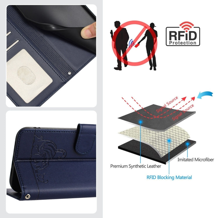 For Google Pixel 9a Cat Rat Embossed Pattern RFID Leather Phone Case with Lanyard(Blue) - Google Cases by buy2fix | Online Shopping UK | buy2fix