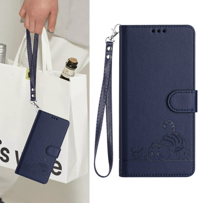 For Google Pixel 9a Cat Rat Embossed Pattern RFID Leather Phone Case with Lanyard(Blue) - Google Cases by buy2fix | Online Shopping UK | buy2fix