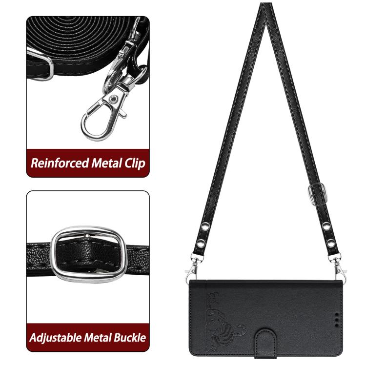 For Google Pixel 10 Pro XL 5G Global Cat Rat Embossed Pattern RFID Leather Phone Case with Lanyard(Black) - Google Cases by buy2fix | Online Shopping UK | buy2fix