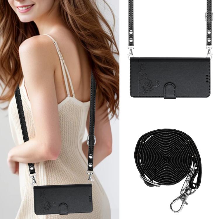For Google Pixel 10 Pro XL 5G Global Cat Rat Embossed Pattern RFID Leather Phone Case with Lanyard(Black) - Google Cases by buy2fix | Online Shopping UK | buy2fix