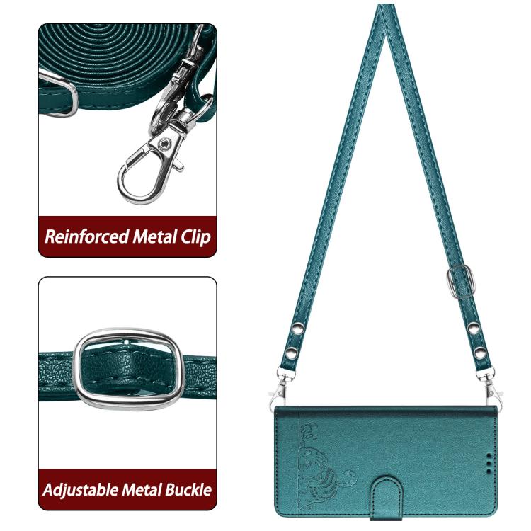 For Google Pixel 10 Pro XL 5G Global Cat Rat Embossed Pattern RFID Leather Phone Case with Lanyard(Peacock Green) - Google Cases by buy2fix | Online Shopping UK | buy2fix