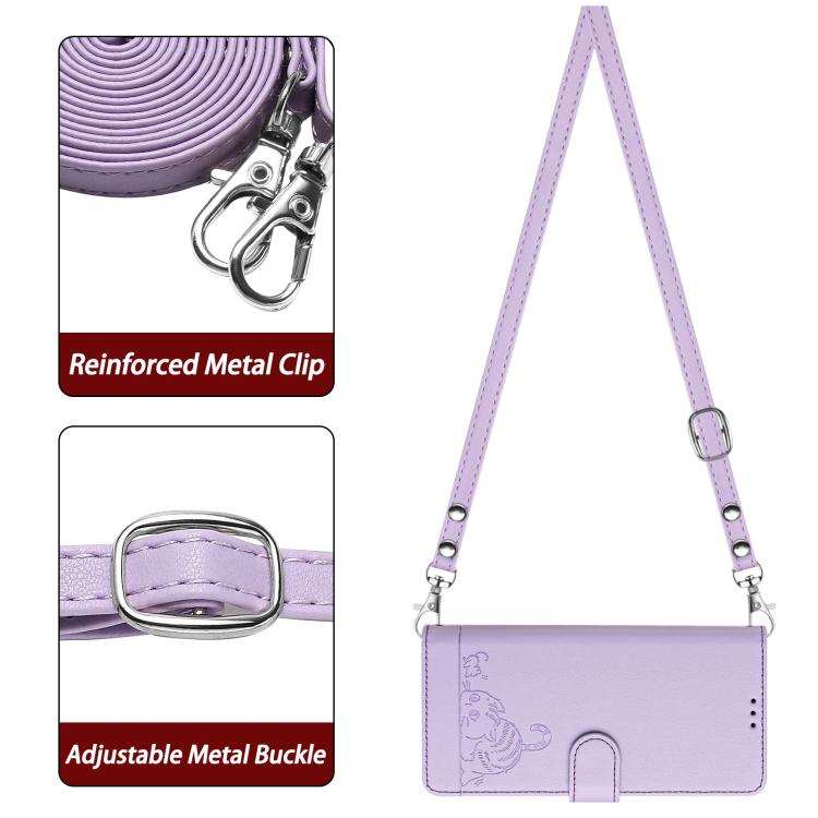 For Google Pixel 10 Pro XL 5G Global Cat Rat Embossed Pattern RFID Leather Phone Case with Lanyard(Purple) - Google Cases by buy2fix | Online Shopping UK | buy2fix