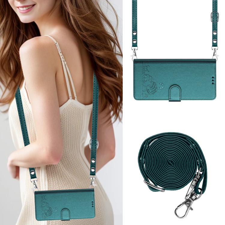 For Google Pixel 10 5G Global Cat Rat Embossed Pattern RFID Leather Phone Case with Lanyard(Peacock Green) - Google Cases by buy2fix | Online Shopping UK | buy2fix