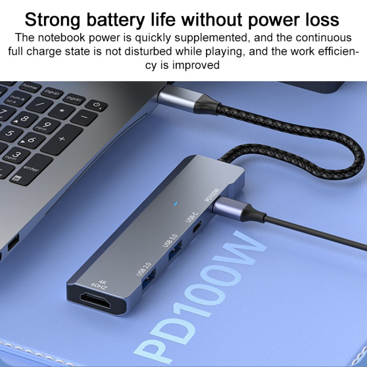 ADS-336 5 in 1 4K 60Hz HDMI, 2 x USB-C / Type-C, 2 x USB Multi-function HUB Expander(Dark Grey) by buy2fix