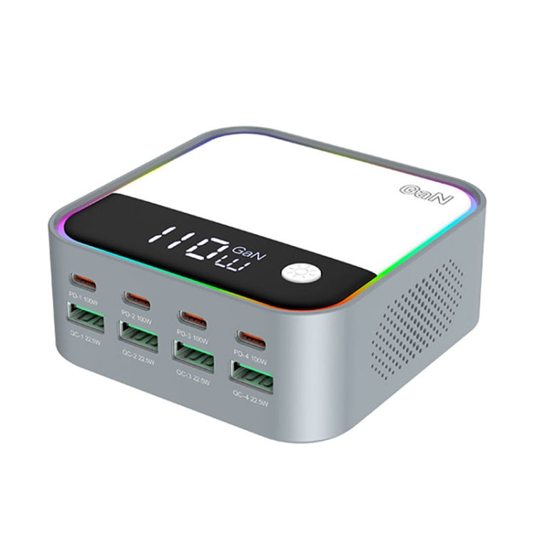 WLX-M8 120W Smart Digital Display Multi-Port Desktop Charger Dock Station, EU Plug(Grey White) - Multifunction Charger by buy2fix | Online Shopping UK | buy2fix