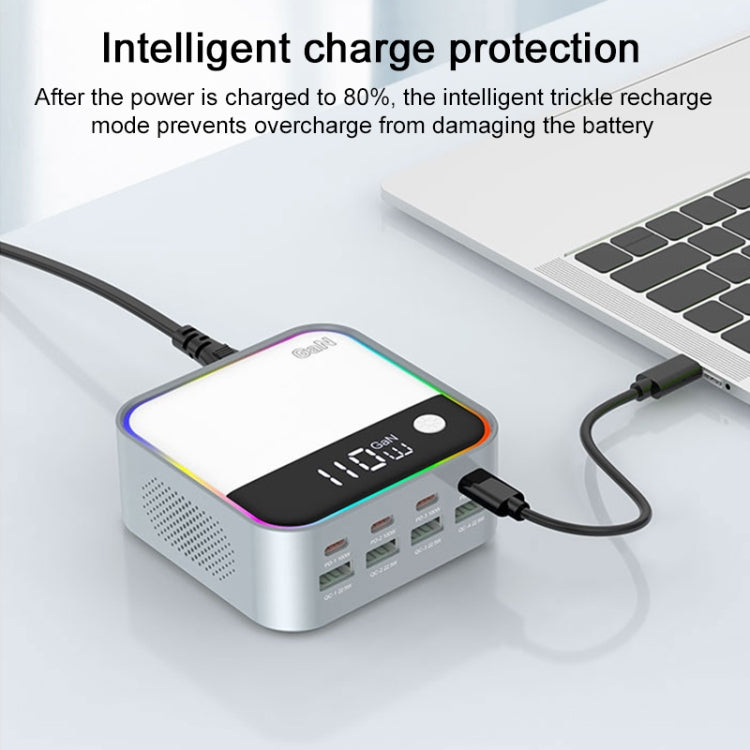 WLX-M8 120W Smart Digital Display Multi-Port Desktop Charger Dock Station, EU Plug(Grey White) - Multifunction Charger by buy2fix | Online Shopping UK | buy2fix