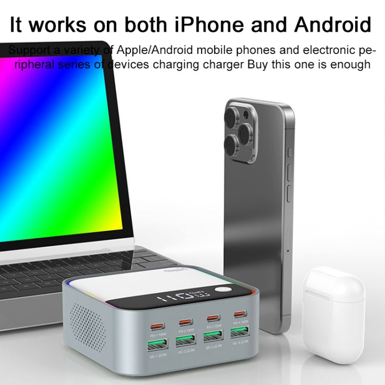 WLX-M8 120W Smart Digital Display Multi-Port Desktop Charger Dock Station, EU Plug(Grey White) - Multifunction Charger by buy2fix | Online Shopping UK | buy2fix