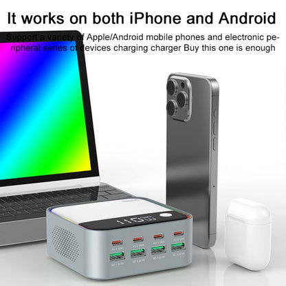 WLX-M8 120W Smart Digital Display Multi-Port Desktop Charger Dock Station, EU Plug(Grey White) - Multifunction Charger by buy2fix | Online Shopping UK | buy2fix
