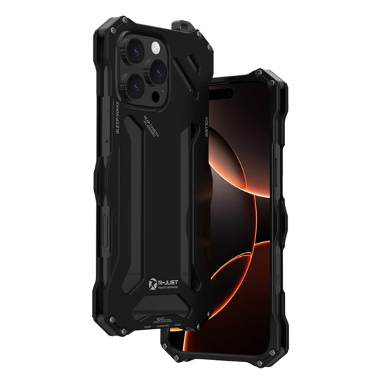 For iPhone 16 Pro R-JUST RJ-17 Shockproof Armor Hollow Metal Phone Case(Black)