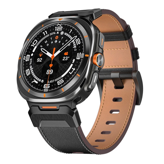 For Galaxy Watch Ultra2 2026 / 2025 / 1 2024 Mecha Style Leather Watch Band(Black Napa)