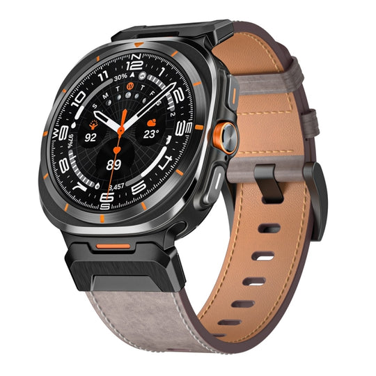 For Galaxy Watch Ultra2 2026 / 2025 / 1 2024 Mecha Style Leather Watch Band(Light Grey Oil Wax)