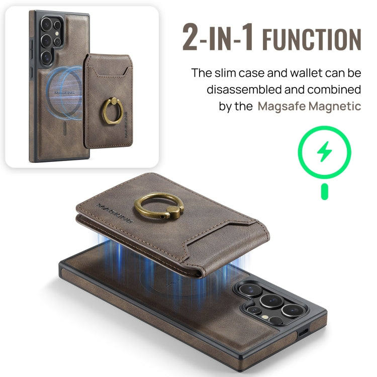 For Samsung Galaxy S24 Ultra 5G MAGKING K1 MagSafe Detachable Wallet RFID Back Cover Phone Case(Coffee) - Galaxy S24 Ultra 5G Cases by MAGKING | Online Shopping UK | buy2fix