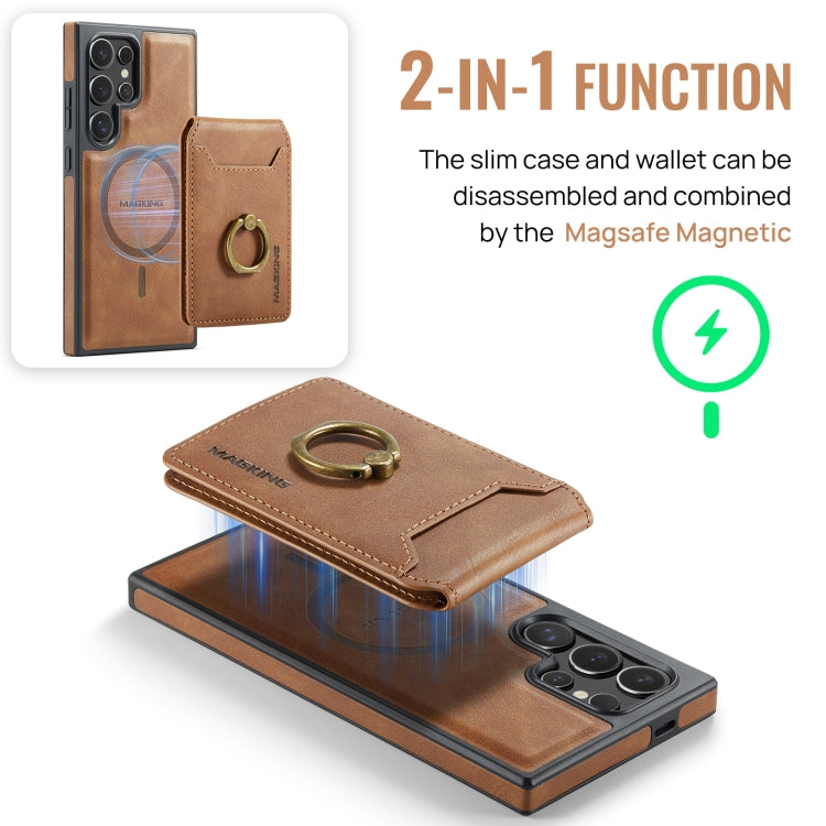For Samsung Galaxy S24 Ultra 5G MAGKING K1 MagSafe Detachable Wallet RFID Back Cover Phone Case(Brown) - Galaxy S24 Ultra 5G Cases by MAGKING | Online Shopping UK | buy2fix
