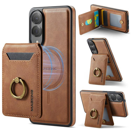 For Samsung Galaxy S25 Edge 5G MAGKING K1 MagSafe Detachable Wallet RFID Back Cover Phone Case(Brown)