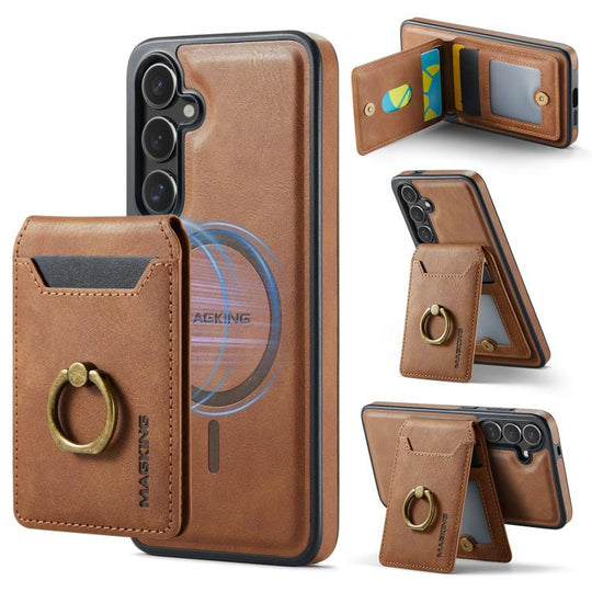 For Samsung Galaxy S25 FE 5G MAGKING K1 MagSafe Detachable Wallet RFID Back Cover Phone Case(Brown)
