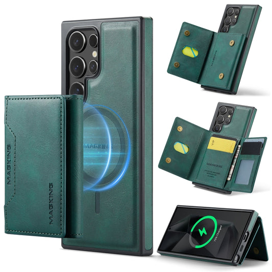 For Samsung Galaxy S24 Ultra 5G MAGKING K2 Series MagSafe RFID Card Bag Detachable Phone Case(Green) - Galaxy S24 Ultra 5G Cases by MAGKING | Online Shopping UK | buy2fix